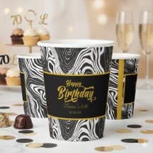 Modern Black & Gold Agate Happy Birthday