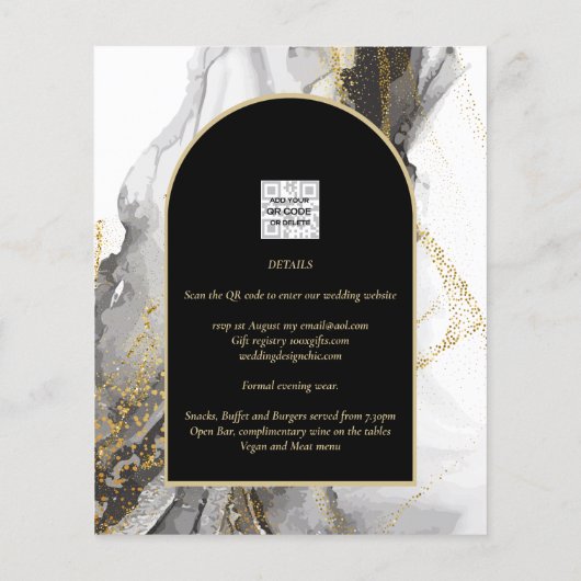 Modern Black Gold Agate Marble Glitter Wedding (Achterkant)
