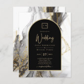 Modern Black Gold Agate Marble Glitter Wedding (Voorkant / Achterkant)