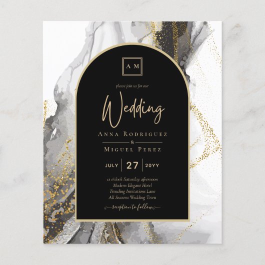 Modern Black Gold Agate Marble Glitter Wedding (Voorkant)