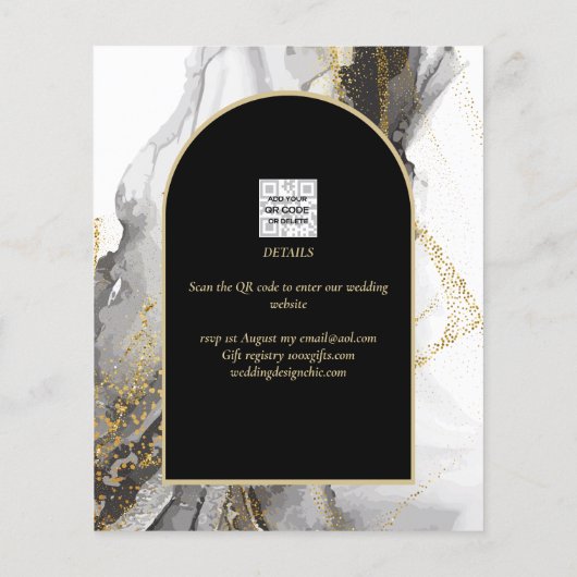 Modern Black Gold Agate Marble Glitter Wedding (Achterkant)
