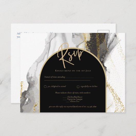 Modern Black Gold Agate Marble Glitter Wedding Briefkaart (Voorkant / Achterkant)