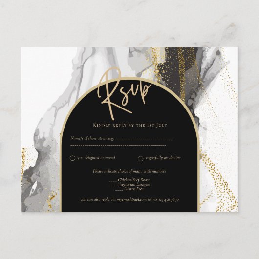 Modern Black Gold Agate Marble Glitter Wedding Briefkaart (Voorkant)