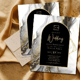 Modern Black Gold Agate Marble Glitter Wedding Flyer