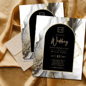 Modern Black Gold Agate Marble Glitter Wedding Flyer