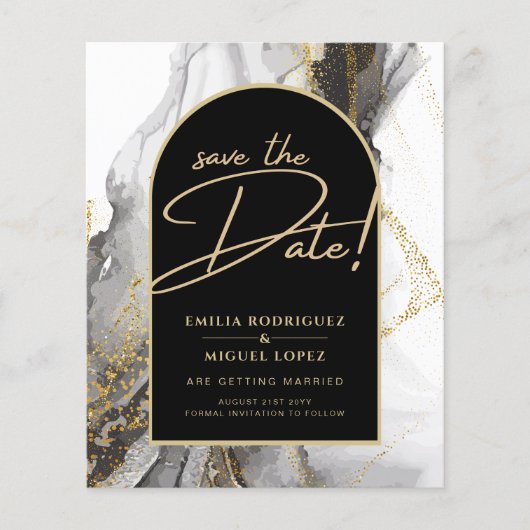 Modern Black Gold Agate Marble Glitter Wedding Flyer (Voorkant)