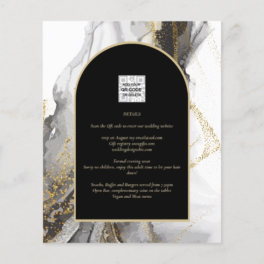 Modern Black Gold Agate Marble Glitter Wedding Flyer (Achterkant)