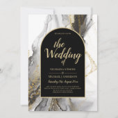 Modern Black Gold Agate Marble Glitter Wedding Kaart (Voorkant)