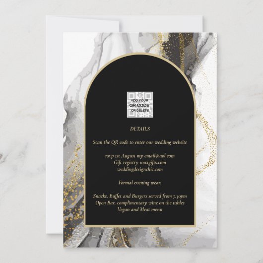 Modern Black Gold Agate Marble Glitter Wedding Kaart (Achterkant)