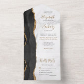 Modern Black Gold Agate Marble Wedding All In One Uitnodiging (Binnen)