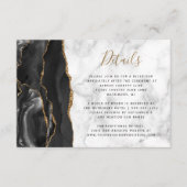 Modern Black Gold Agate Marble Wedding Details Informatiekaartje (Voorkant)