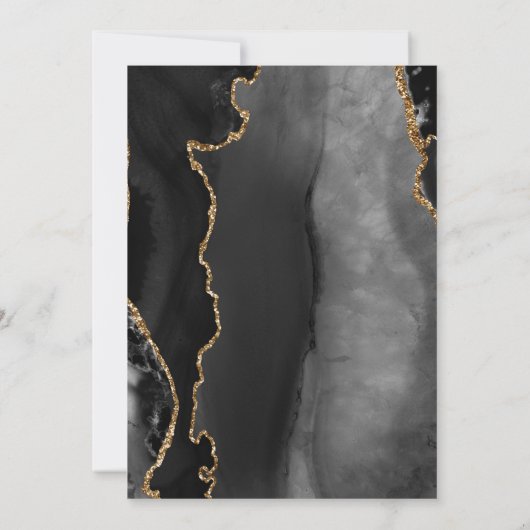 Modern Black Gold Agate Marble Wedding Kaart (Achterkant)