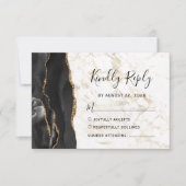 Modern Black Gold Agate Marble Wedding RSVP Kaartje (Voorkant)