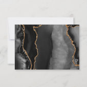 Modern Black Gold Agate Marble Wedding RSVP Kaartje (Achterkant)