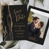 Modern Black Gold Agate Photo Dark Save the Date