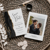 Modern Black Gold Agate Photo Save the Date