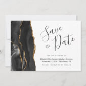 Modern Black Gold Agate Save the Date Kaart (Voorkant)