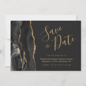 Modern Black Gold Agate Save the Date Kaart (Voorkant)