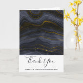 Modern Black & Gold Agate Stone Weddenschap Hartel Kaart (Gele Bloem)