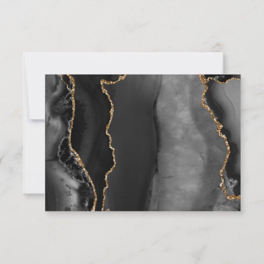 Modern Black Gold Agate Wedding RSVP Kaartje (Achterkant)