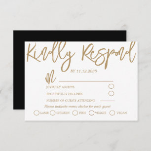 Modern Black, Gold and White Wedding RSVP