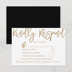 Modern Black, Gold and White Wedding RSVP Kaartje
