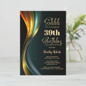 Modern Black Gold Any Age Surprise Birthday Party Kaart (Staand voorkant)