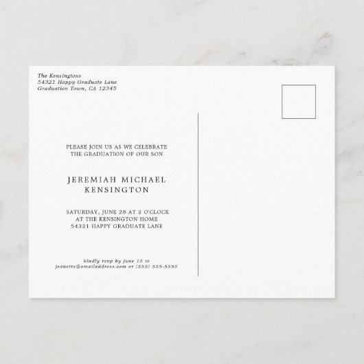 Modern Black Gold Arch Photo Afstuderen Aankondigingskaart (Achterkant)