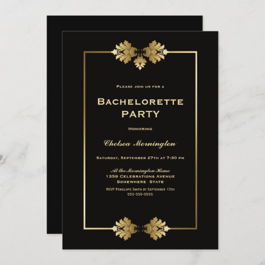 Modern Black Gold Bachelorette Kaart (Voorkant / Achterkant)