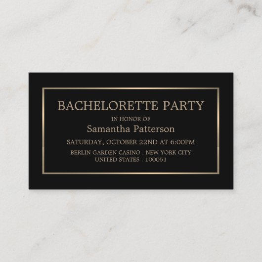 Modern Black & Gold Bachelorette Party Ticket (Voorkant)