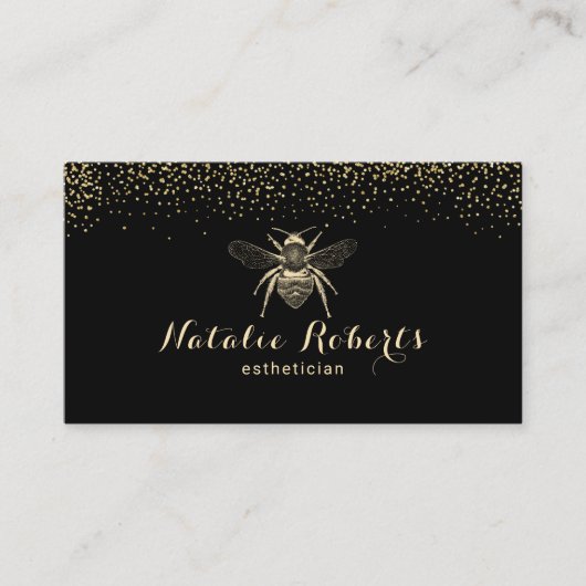 Modern Black & Gold Beauty Salon Bee Logo Visitekaartje (Voorkant)