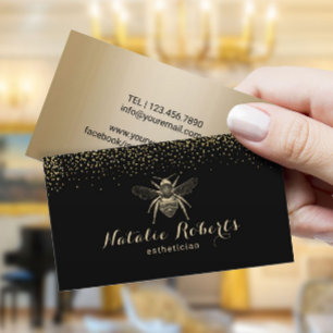 Modern Black & Gold Beauty Salon Bee Logo Visitekaartje