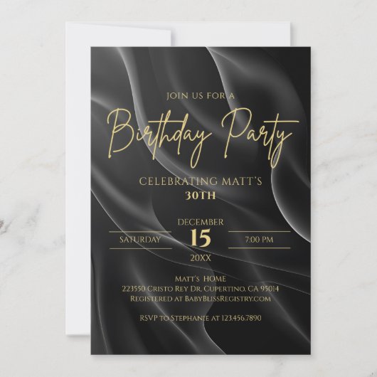 Modern black & Gold Birthday Invitation Kaart (Voorkant)