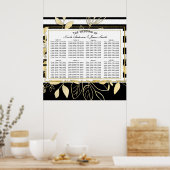Modern Black Gold Botanical Glam Weddin Seat Chart Poster (Keuken)