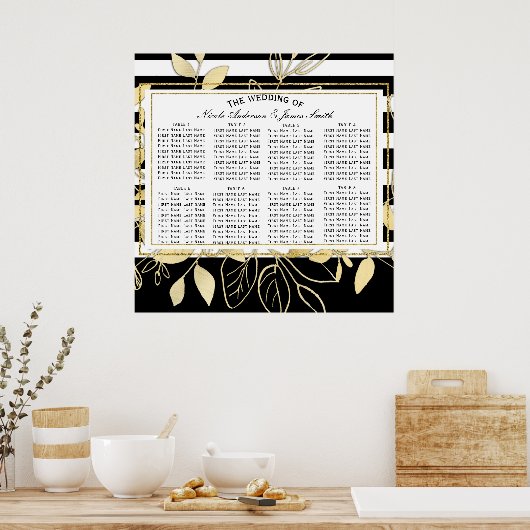 Modern Black Gold Botanical Glam Weddin Seat Chart Poster (Keuken)