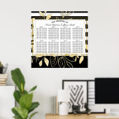 Modern Black Gold Botanical Glam Weddin Seat Chart Poster (Thuiskantoor)