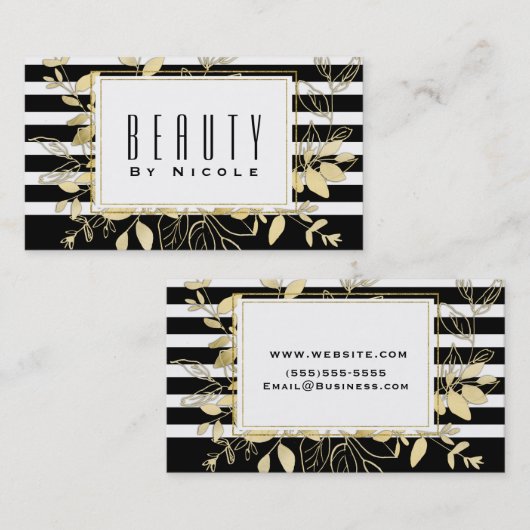 Modern Black Gold Botanical Glamor Chic Elegant Visitekaartje (Voorkant / Achterkant)