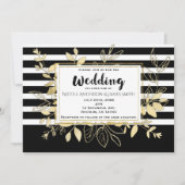 Modern Black Gold Botanical Glamor Chic Wedding Kaart (Voorkant)