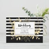 Modern Black Gold Botanical Glamor Chic Wedding Kaart (Staand voorkant)