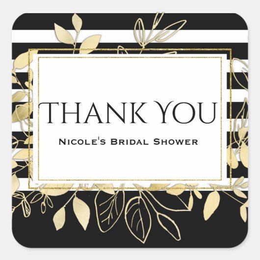 Modern Black Gold Botanical Glamour Chic Favor Vierkante Sticker (Voorkant)