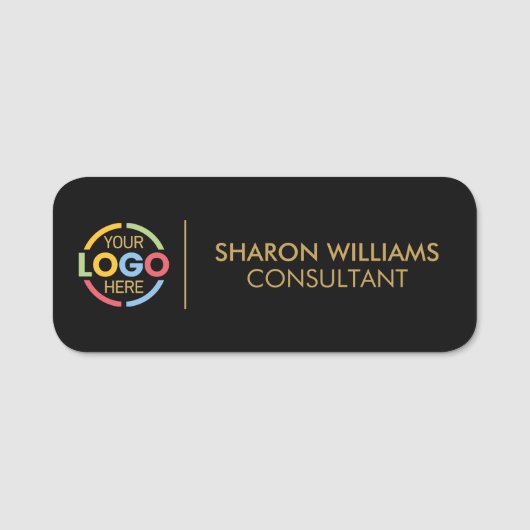 Modern Black Gold Business Logo Medewerker Magneti Naamplaatje (Voorkant)