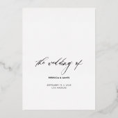 Modern Black Gold Calligraphy Wedding Menu Folie Uitnodiging (Achterkant)