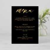 Modern Black Gold Calligraphy Wedding Menu Folie Uitnodiging (Staand Voorkant)