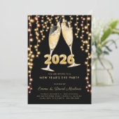 Modern Black Gold Champagne 2026 New Years Eve Kaart (Staand voorkant)