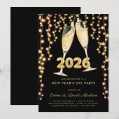 Modern Black Gold Champagne 2026 New Years Eve Kaart (Voorkant / Achterkant)