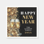 Modern Black Gold Champagne New Year's Eve Party Servet (Voorkant)