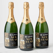 Modern Black Gold Champagne New Year's Eve Party Sparkling Wijnetiket (Flessen)