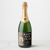 Modern Black Gold Champagne New Year's Eve Party Sparkling Wijnetiket (Voorkant)