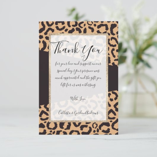 Modern Black Gold Cheetah Leopard Animal Print Bedankkaart (Staand voorkant)
