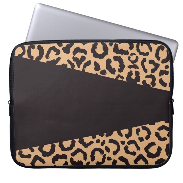 Modern Black Gold Cheetah Leopard Animal Print Laptop Sleeve (Voorkant)
